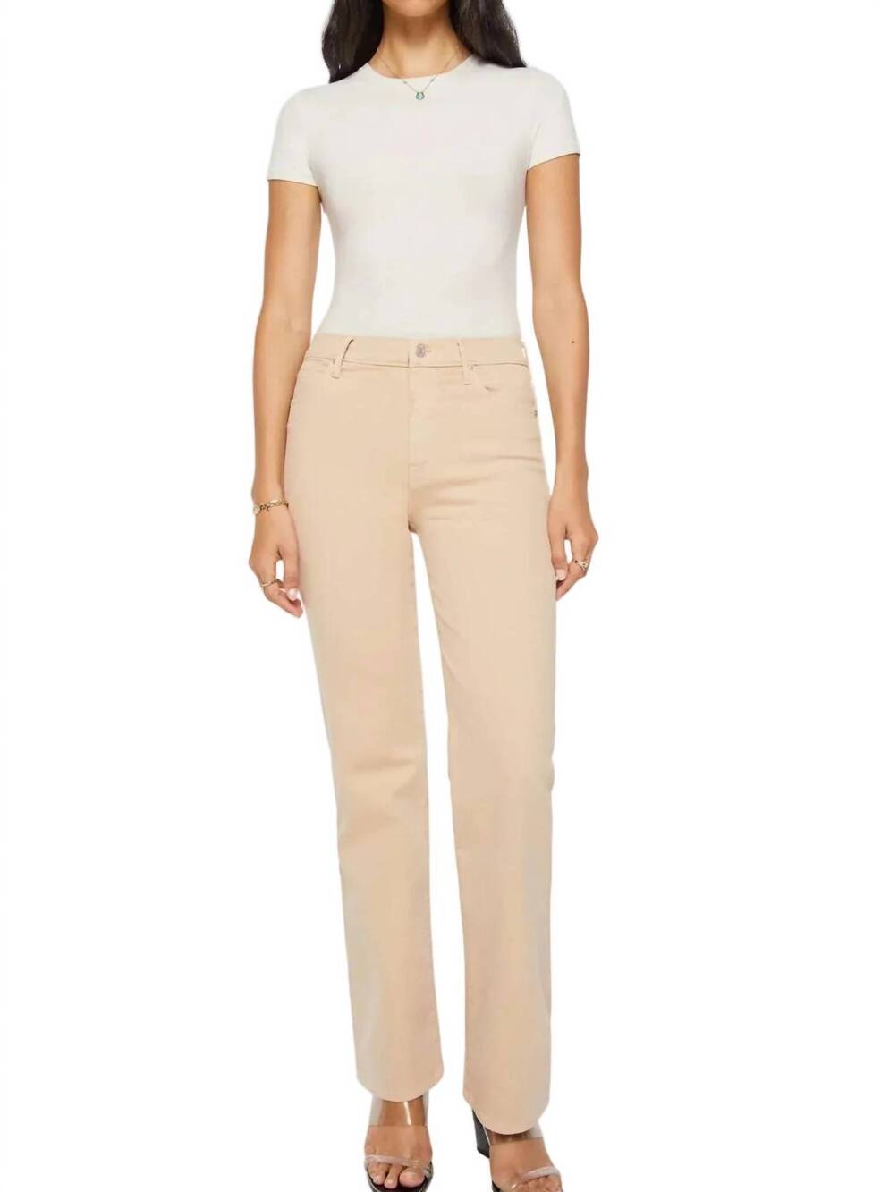 NEW MOTHER the kick it jeans in almond buff